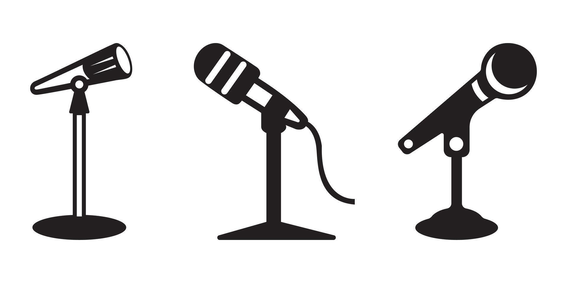 Isolated microphone stand silhouettes vector