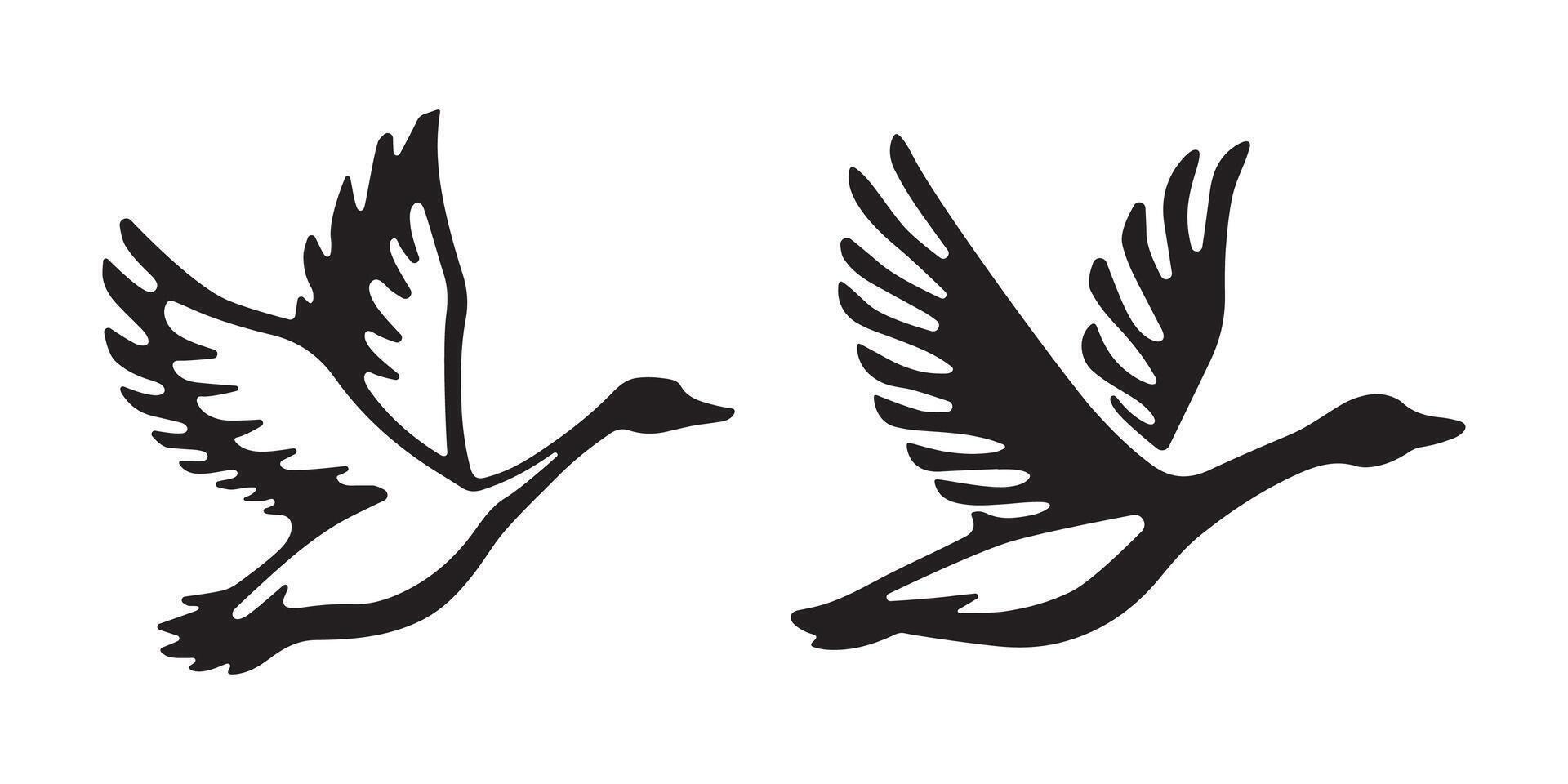 Set of flying goose bird silhouettes isolated on white background vector