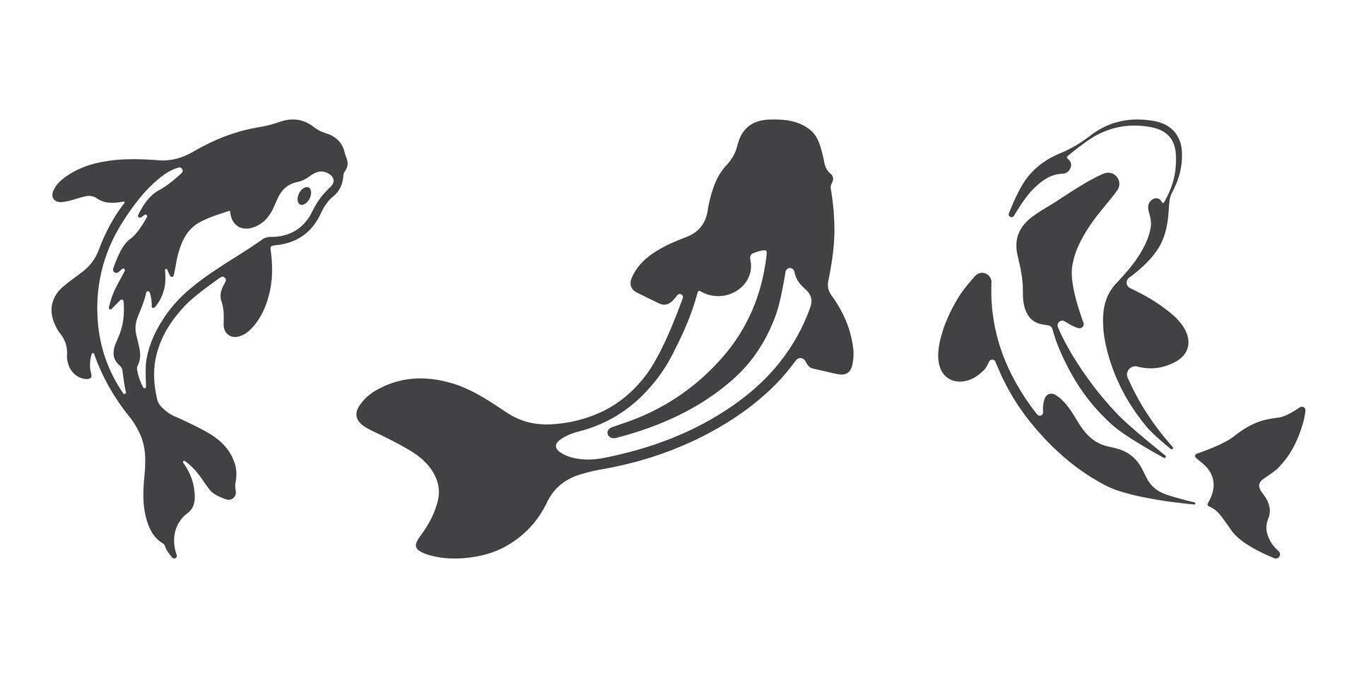 Koi Fish Silhouette Illustration Set vector