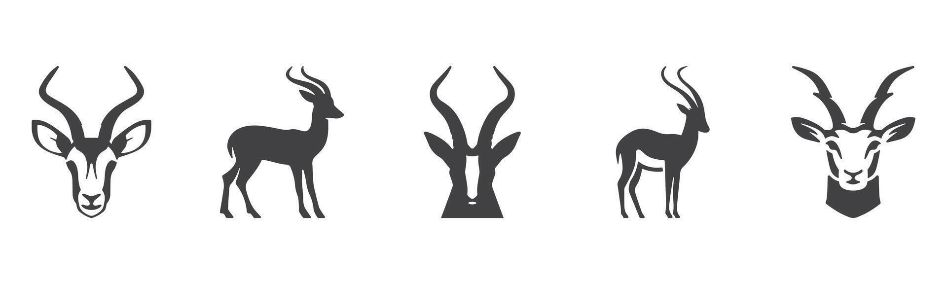 Antelope Head and Full Body Icons Silhouette Art Collection vector