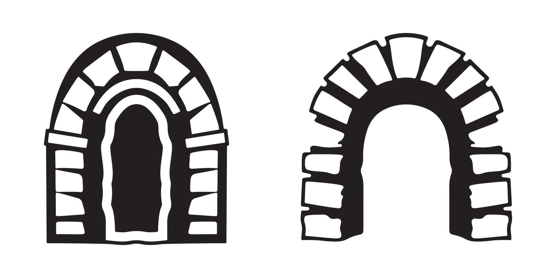Collection of stone arch silhouettes vector