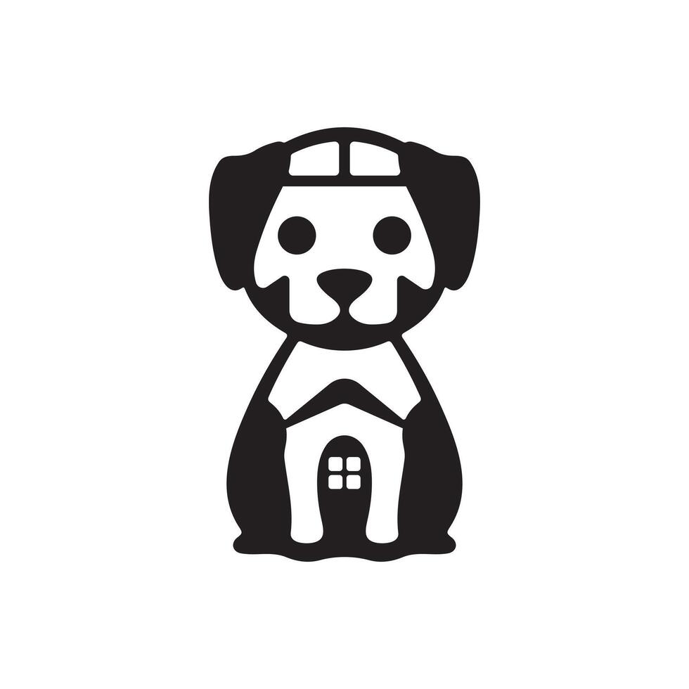 Silhouette illustration of a dog with a house vector