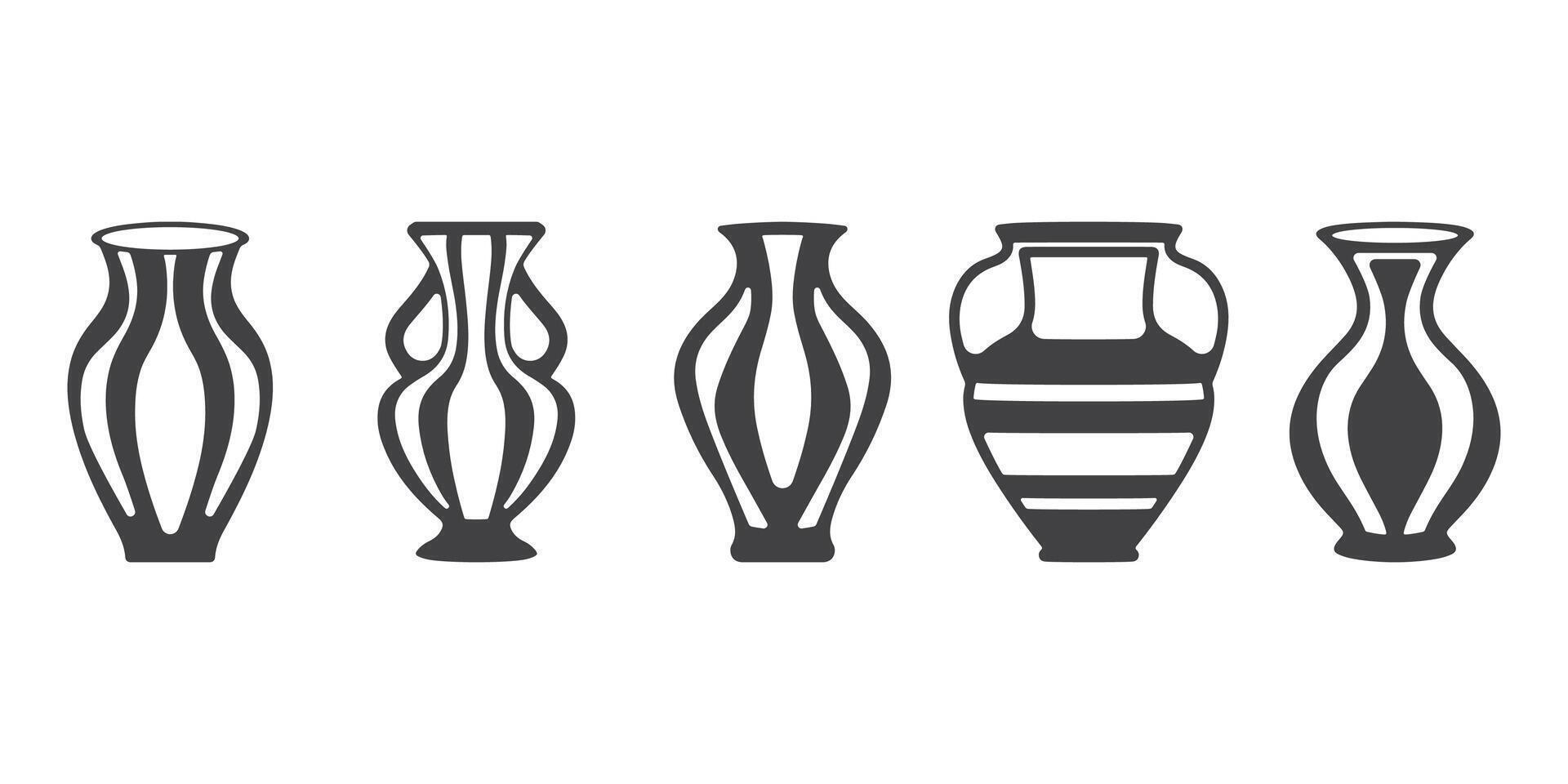Ceramic Vase Icons Silhouette Set vector