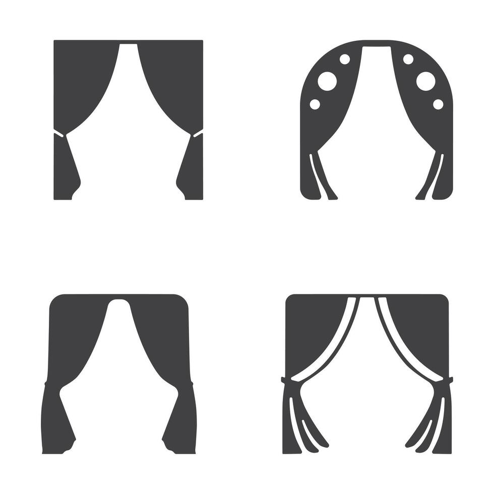 Curtain Icons Silhouette Set vector