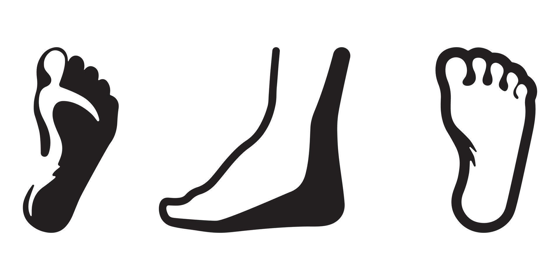 Collection of human foot silhouettes on white background vector