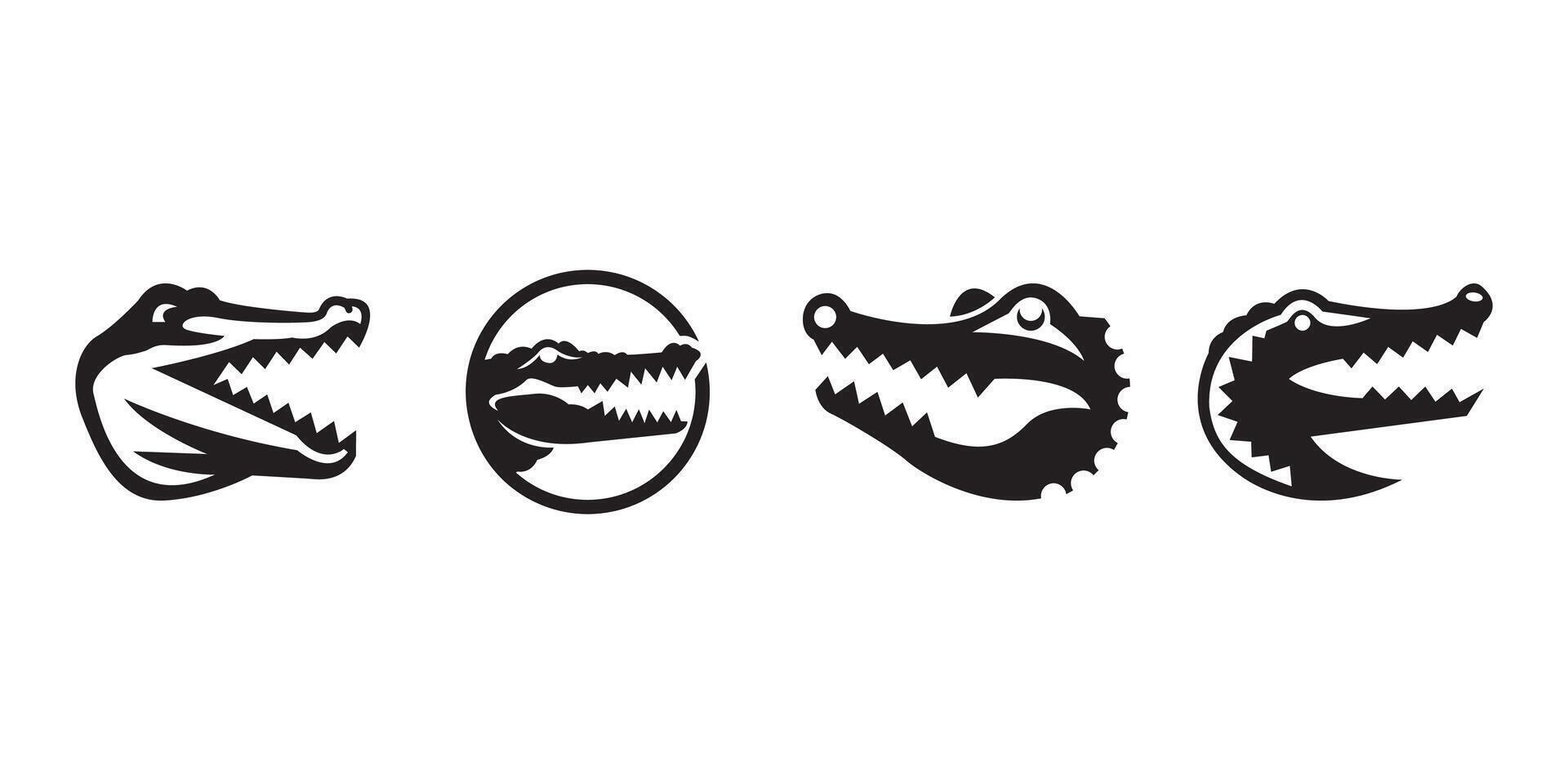 Silhouette of alligator head icons vector