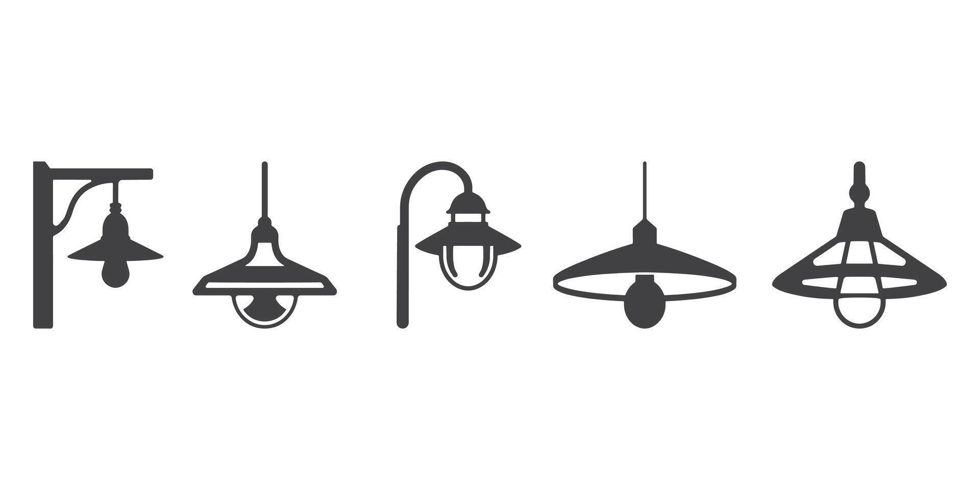 Hanging Lamp Icons Silhouette Set vector