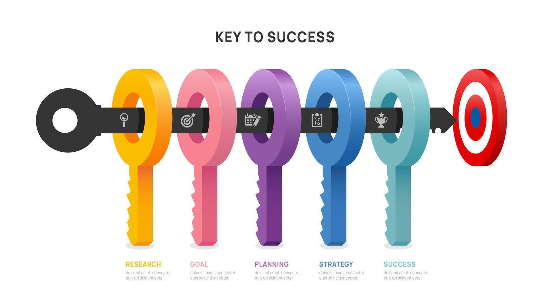 Key success achievement grow infographic template for business. growth or progress to achieve target 5 steps to goal. vector