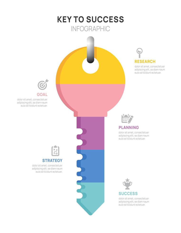 key success achievement grow infographic template for business. growth or progress to achieve target goal. vector