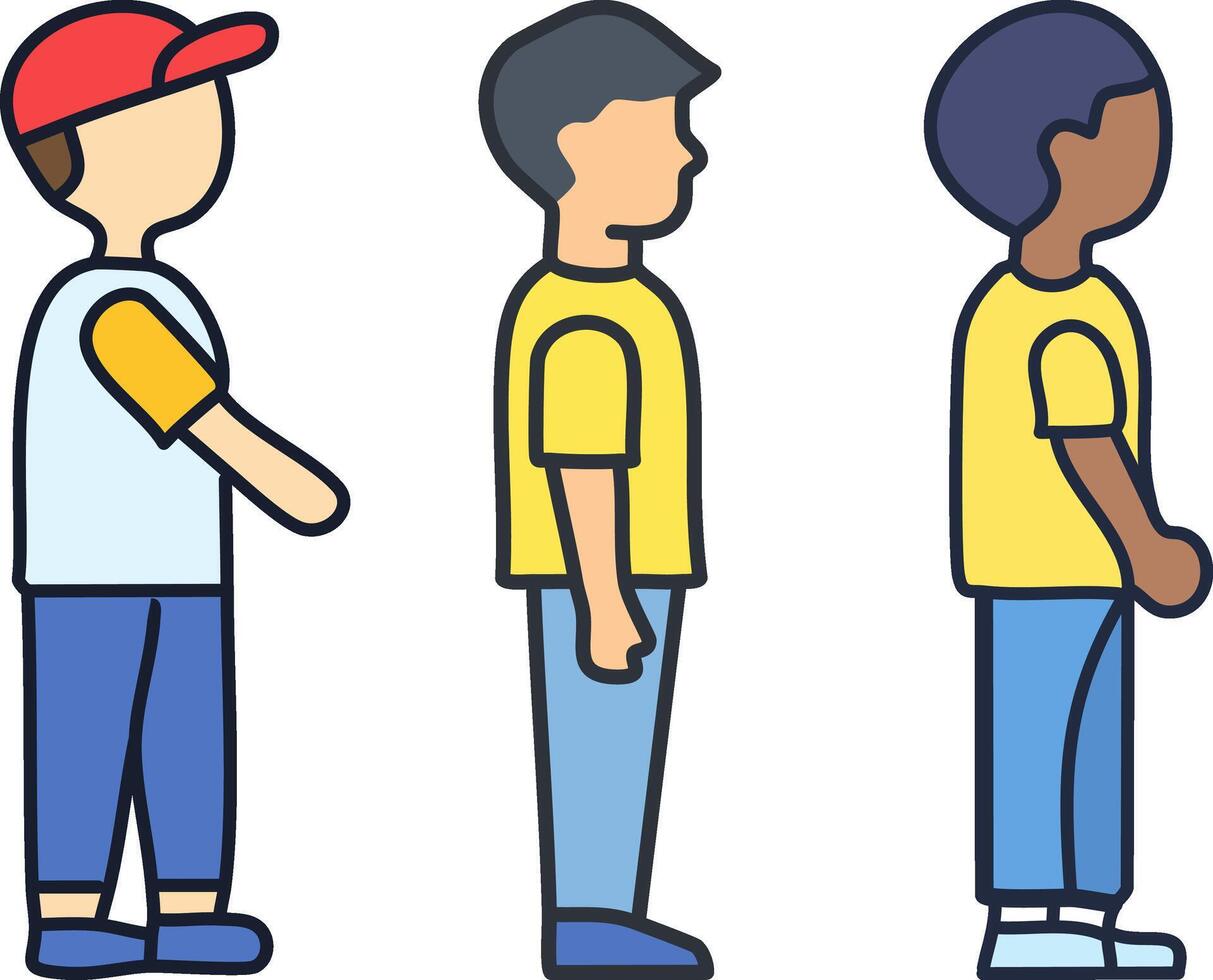 Flat Icon of Colored Kid Boy Standing Minimalist Style Illustration vector