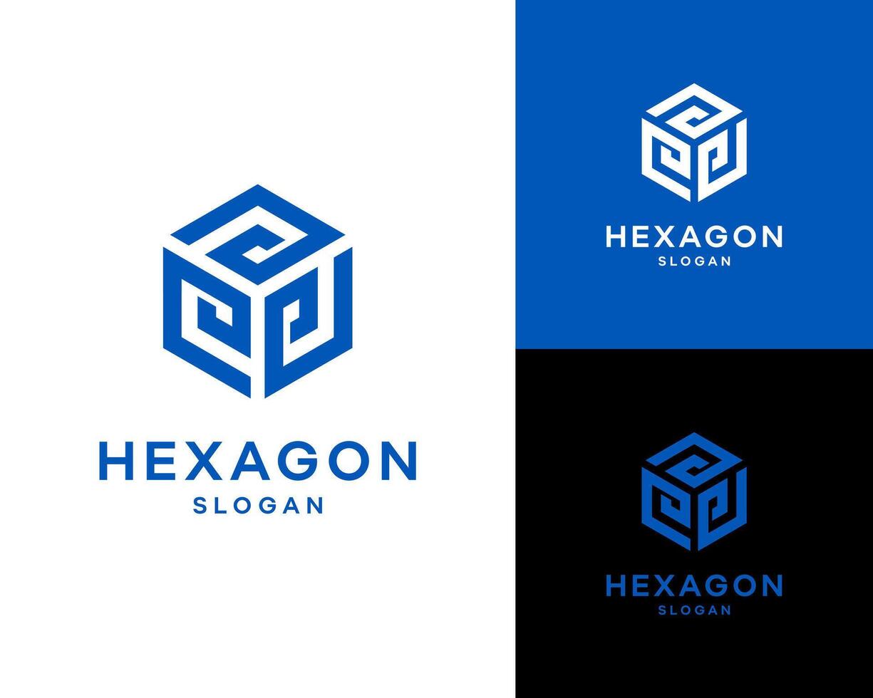 Abstract Hexagon Modern Geometric Cube Digital Isometric Box Symbol Logo Design Illustration vector