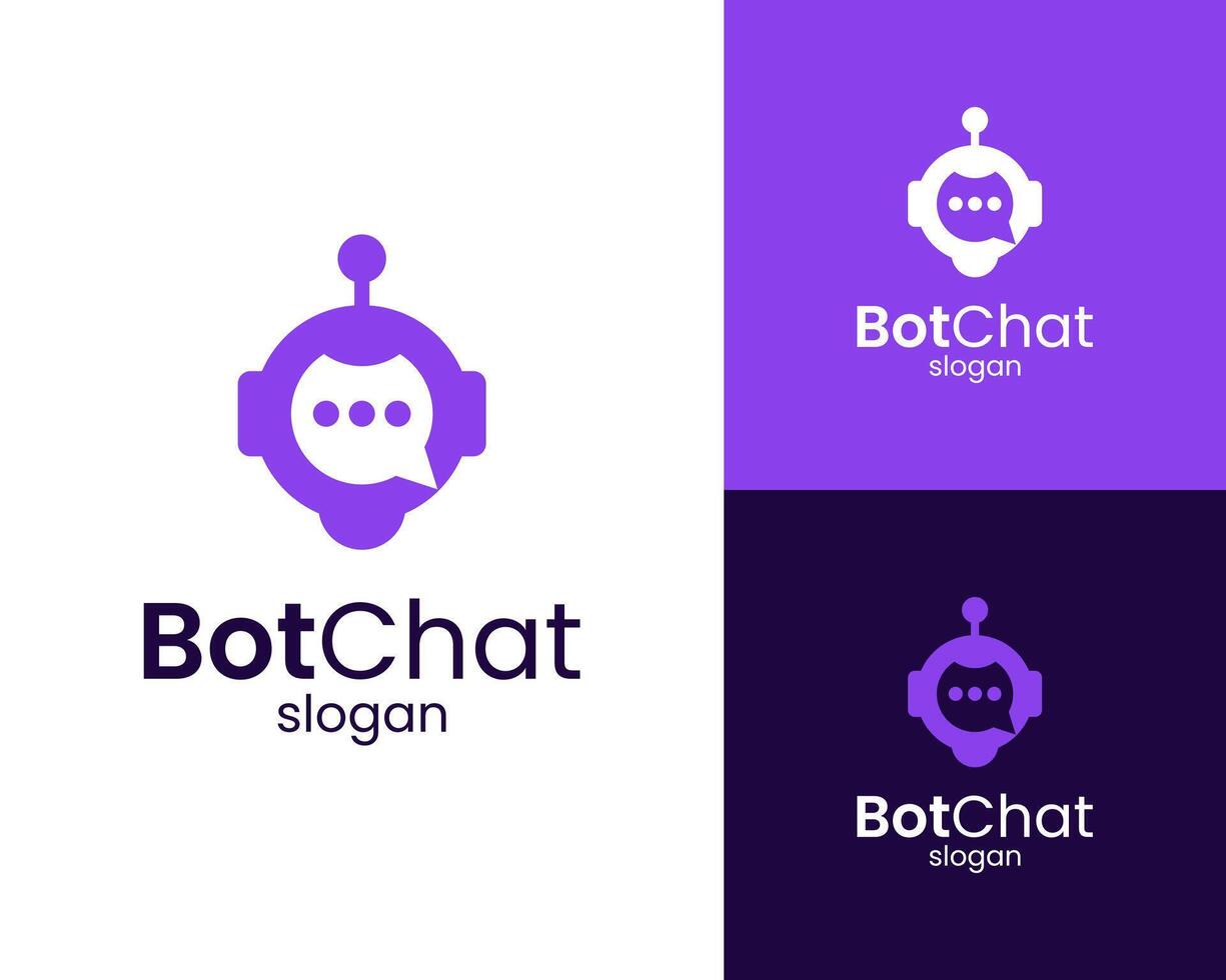 Chatbot AI Robot Head Speech Bubble for Tech Auto Communication Logo Design Illustration vector