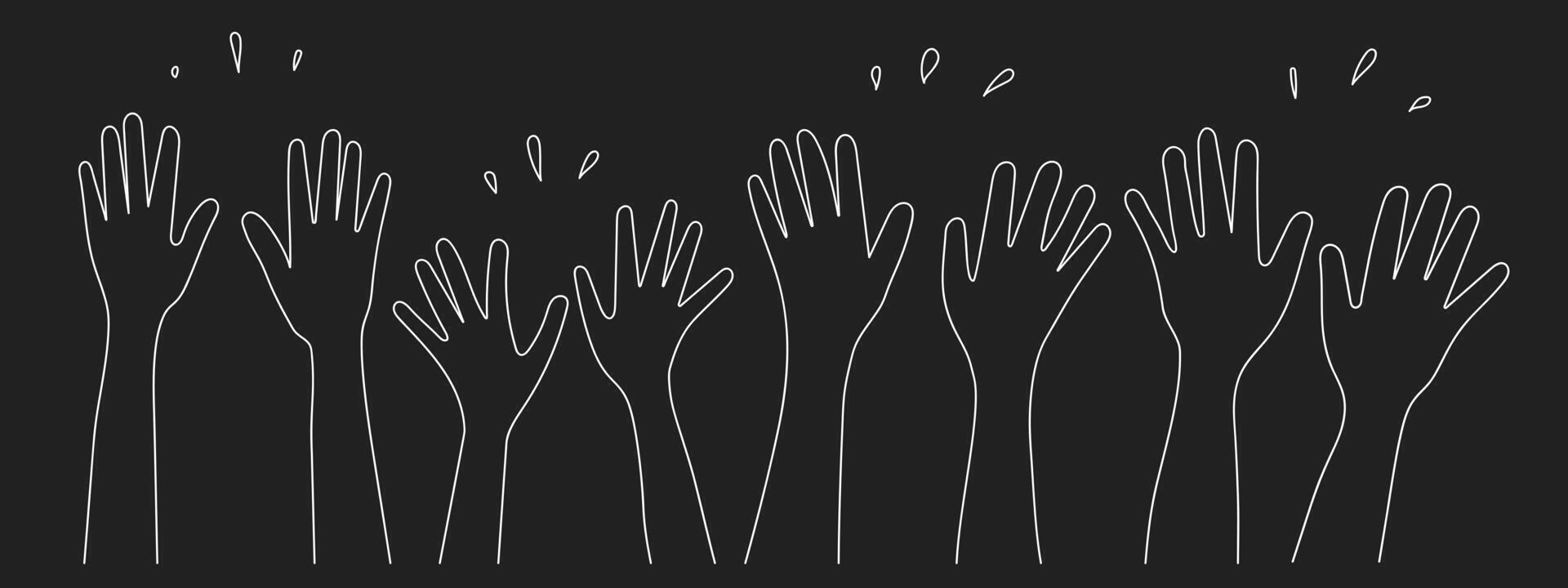 Doodle sketch hands up line gestures comic icons silhouettes set. vector