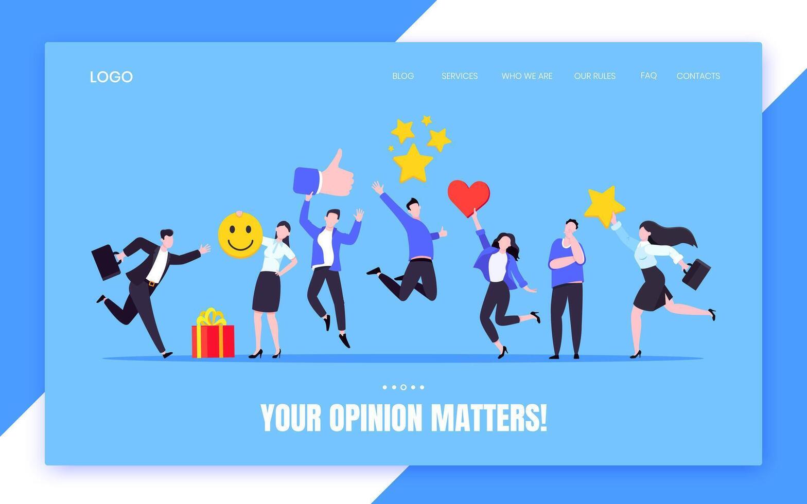 Employee feedback work satisfaction survey business concept flat illustration landing. vector