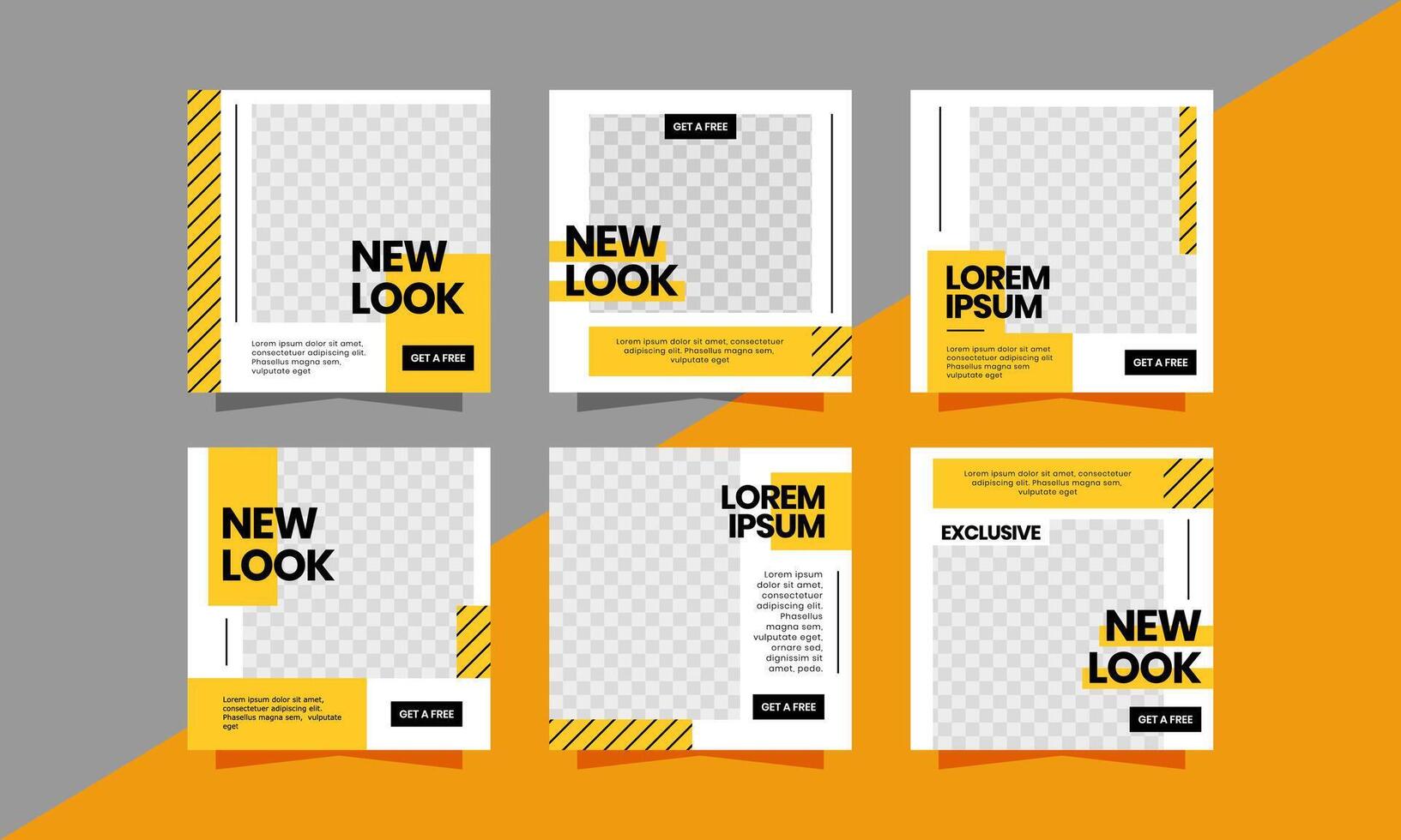Square Banner Social Media Post. Set of Square Banner Template Design. with a modern Yellow and Black color scheme. Suitable for social media post, web internet ads, and Digital Marketing. vector