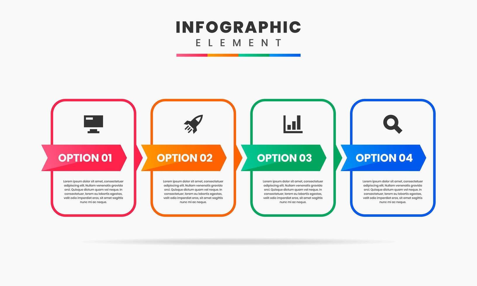 Line Infographic Element Design icon templates with 4 options. Can be used for process diagram, presentations, workflow layout, banner, flow chart vector