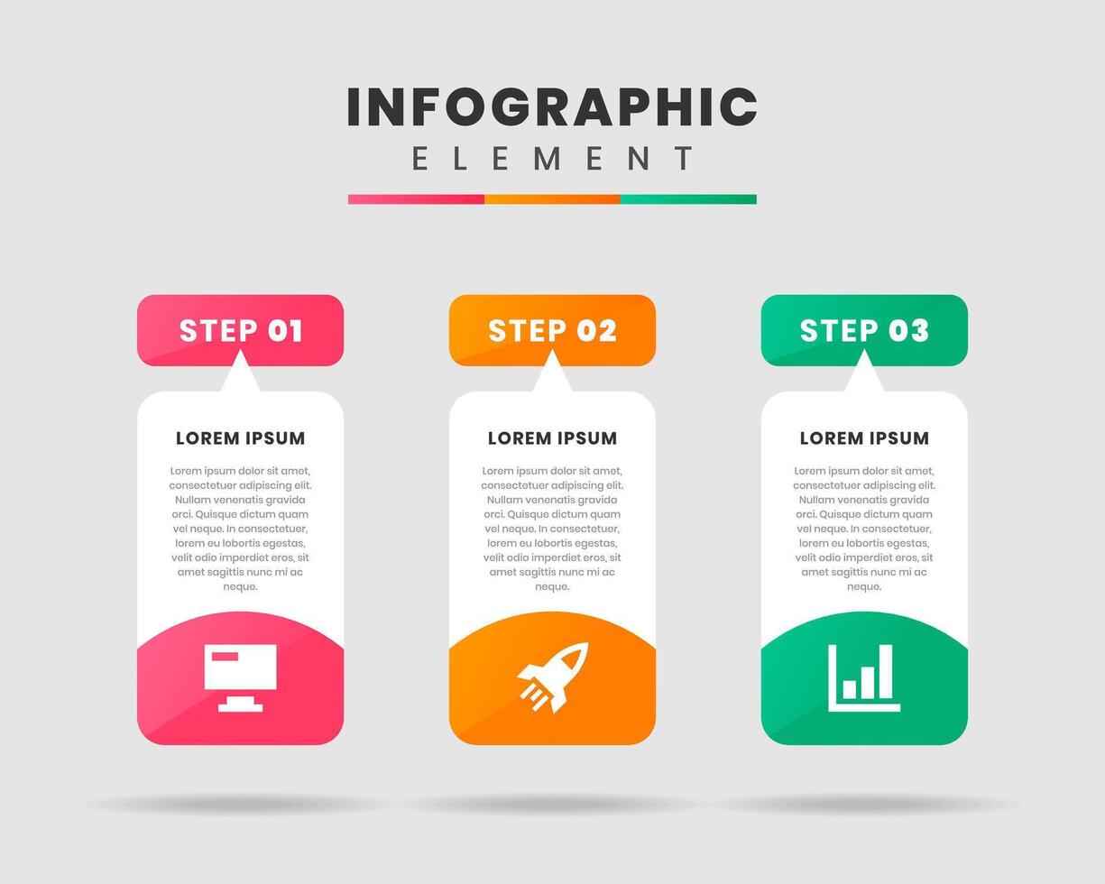 Infographic Element Design icon templates with 3 steps. Can be used for process diagram, presentations, workflow layout, banner, flow chart, infographic vector
