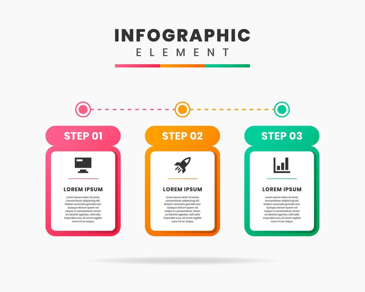 Timeline Infographic Element Design icon templates with 3 steps. Can be used for process diagram, presentations, workflow layout, banner, flow chart vector