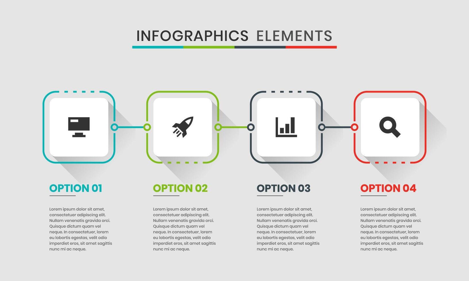 Timeline Infographics Elements Design Icon Templates with 4 Options. Suitable for Process Diagram, Presentations, Workflow Layout, Banner, Flow Chart, Infographic. vector