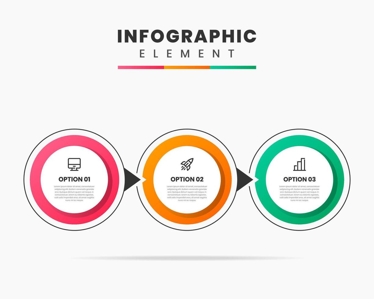 Circle Timeline Infographic Element Design icon templates with 3 options. Can be used for process diagram, presentations, workflow layout, banner, flow chart, infographic. vector