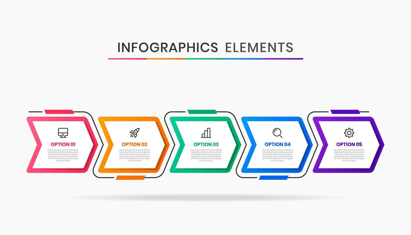 Infographics Elements Design Icon Templates with 5 Options or Steps. Suitable for Process Diagram, Presentations, Workflow Layout, Banner, Flow Chart, Infographic. vector