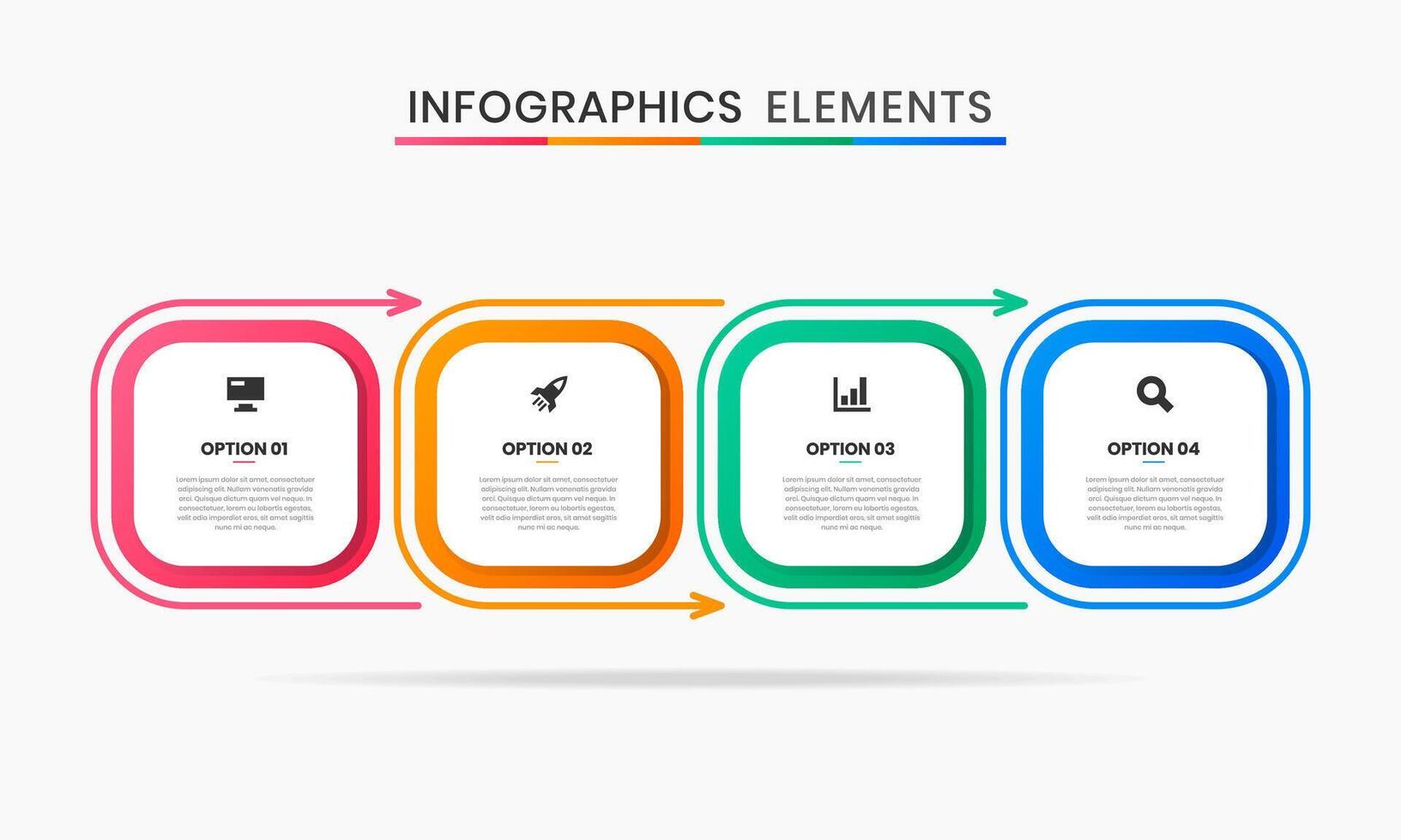 Rounded Square Infographic Element Design Icon Templates with 4 Options. Suitable for Process Diagram, Presentations, Workflow Layout, Banner, Infographic. vector