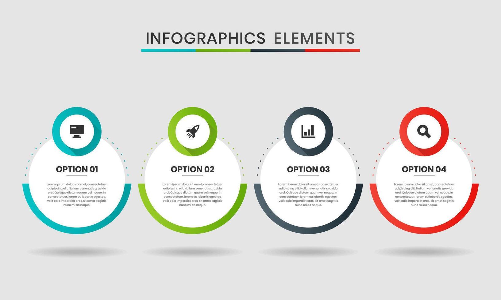 Circle Infographic Element Design Icon Templates with 4 Options. Suitable for Process Diagram, Presentations, Workflow Layout, Flow Chart vector