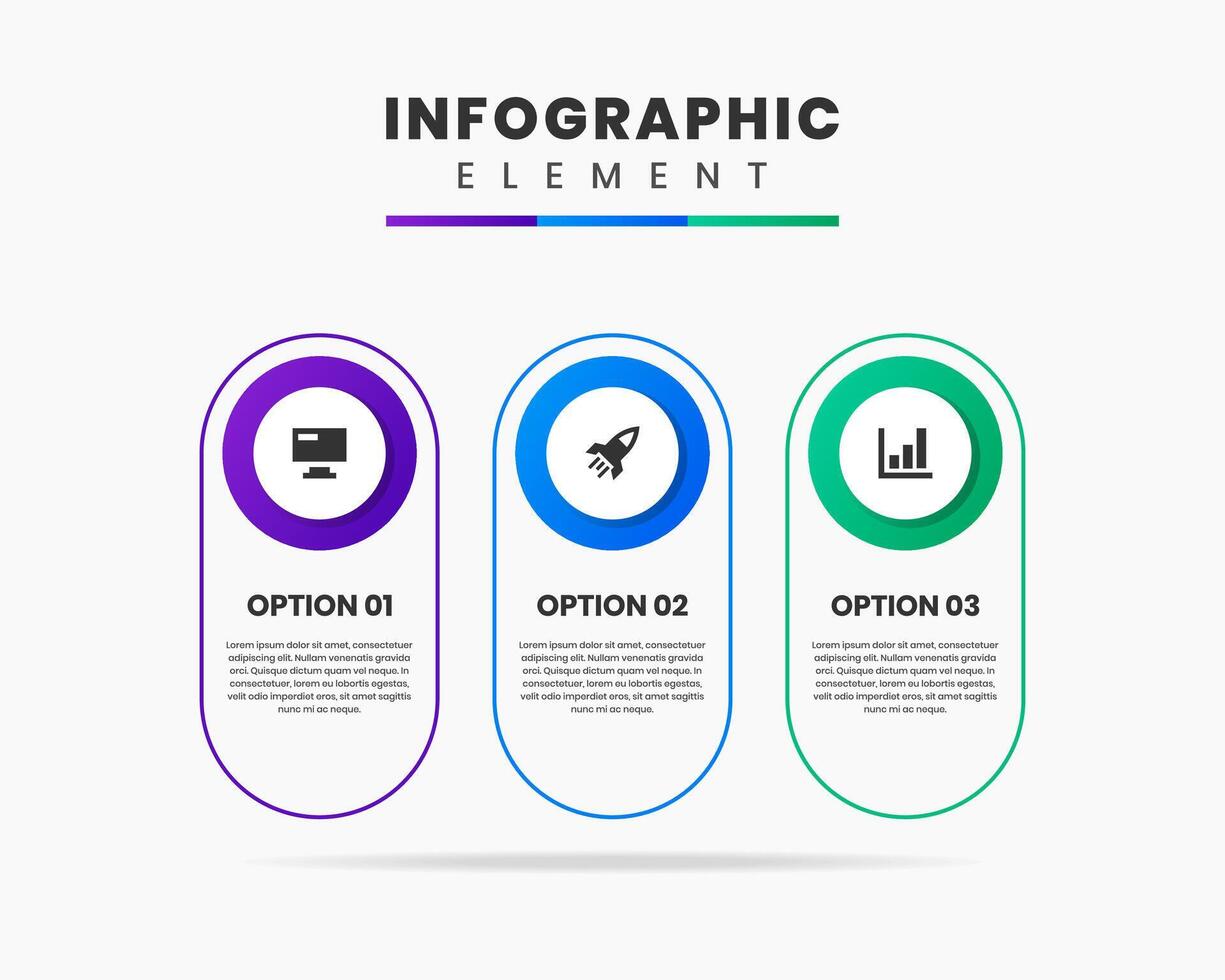 Circle Infographic Element Design icon templates with 3 options or steps. Can be used for process diagram, presentations, banner, flow chart, infographic. vector