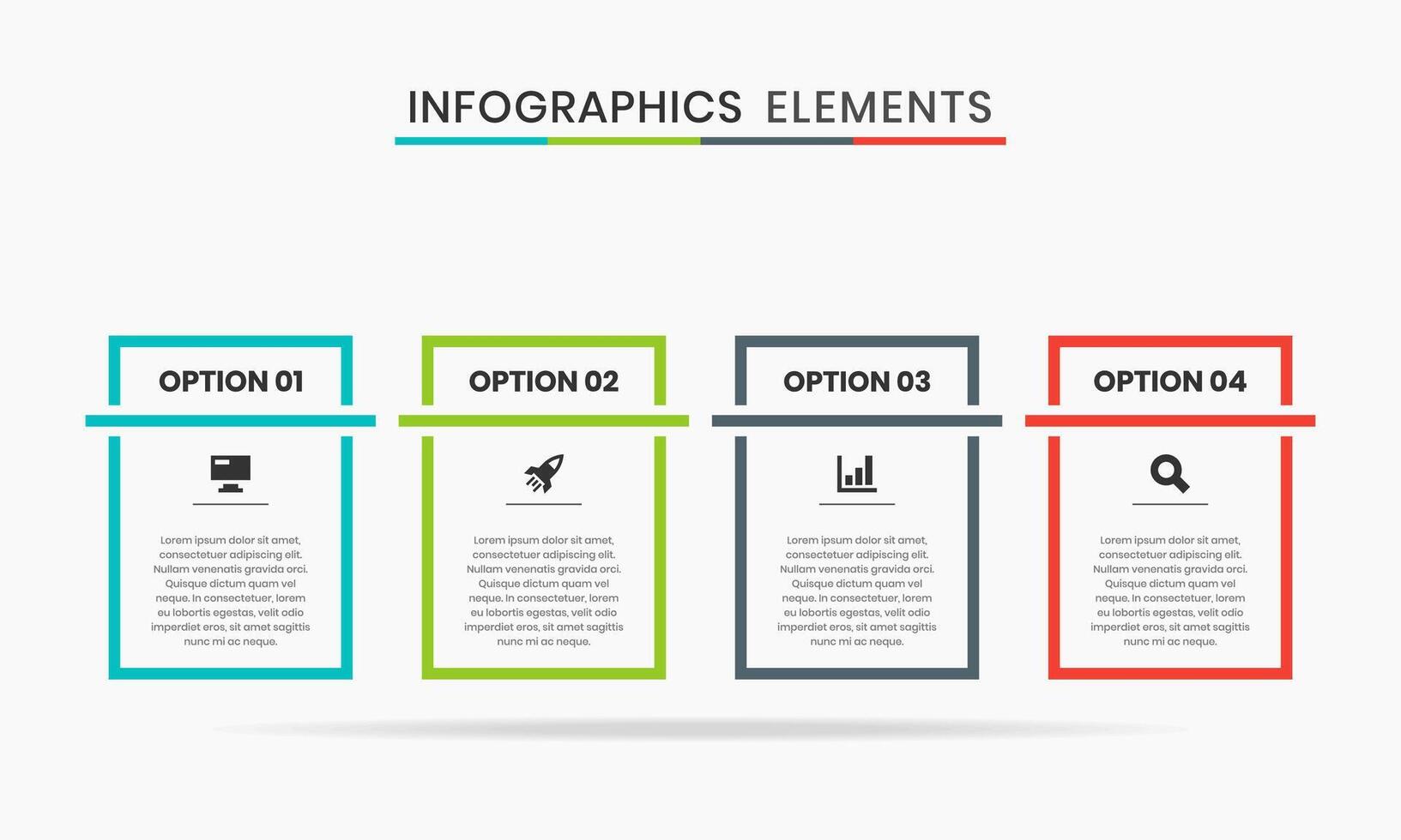 Line Infographics Elements Design Icon Templates with 4 Options or Steps. Suitable for Process Diagram, Presentations, Workflow Layout, Banner, Flow Chart, Infographic. vector