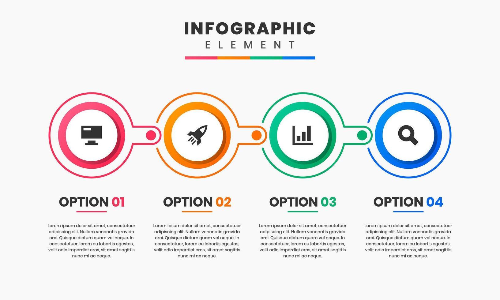 Circle Infographic Element Design icon templates with 4 options. Can be used for process diagram, presentations, banner, flow chart, infographic. vector