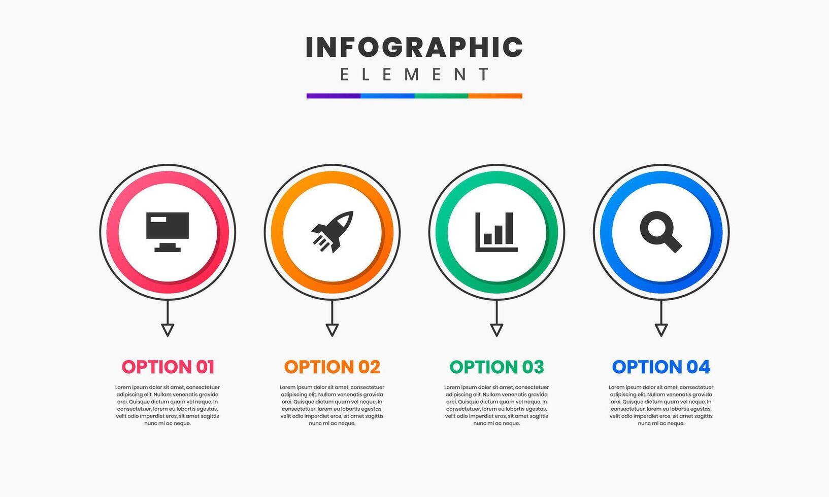 Circle Infographic Element Design icon templates with 4 options, can be used for process diagram, presentations, workflow layout, flow chart, infographic. vector