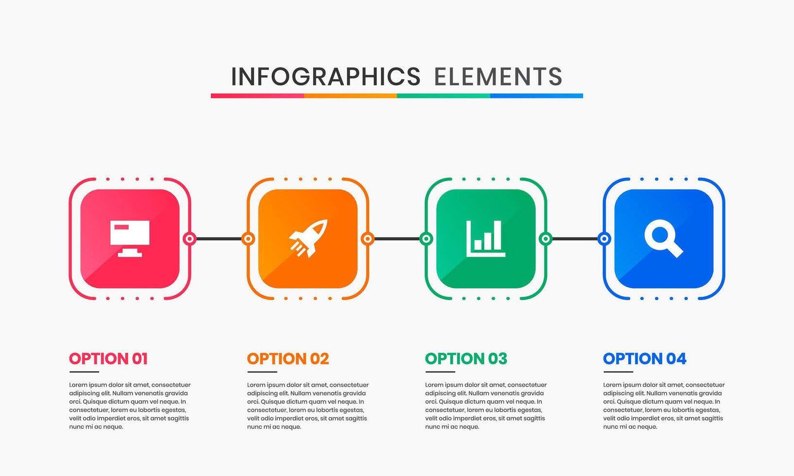 Square Timeline Infographics Elements Design Icon Templates with 4 Options. Suitable for Process Diagram, Presentations, Workflow Layout vector