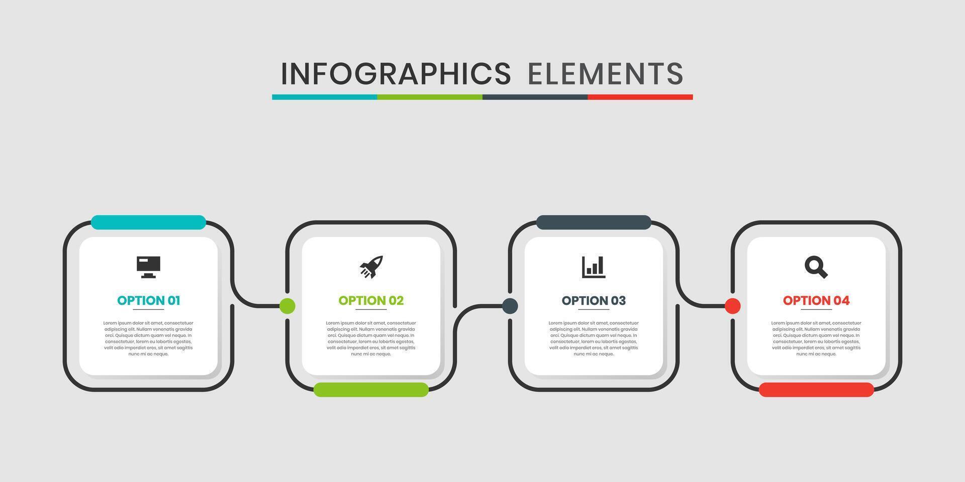 Simple Infographics Elements Design Icon Templates with 4 Options or Steps. Suitable for Process Diagram, Presentations, Workflow Layout, Banner, Flow Chart vector