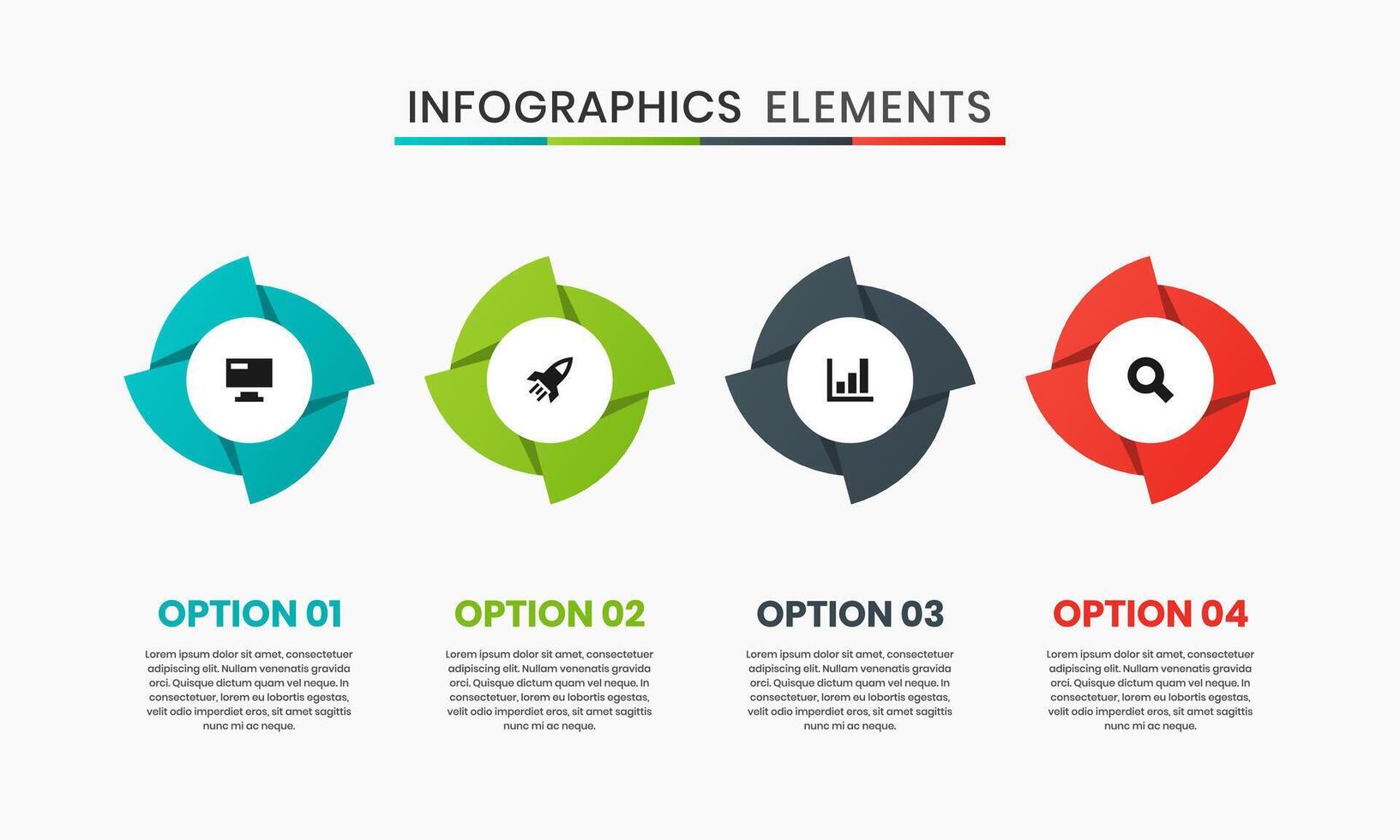Abstract Infographic Element Design Templates with Icons and 4 Options or Steps. Suitable for Process Diagram, Presentations, Workflow Layout vector