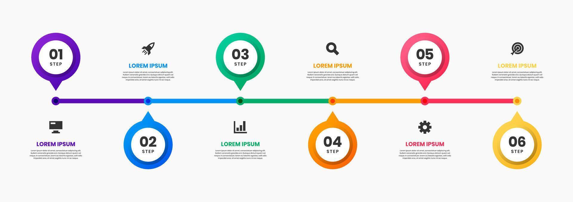 Timeline Infographic Element Design Templates with Icons and 6 Options or Steps. Suitable for Process Diagram, Presentations, Workflow Layout, Banner, Flow Chart, Infographic vector