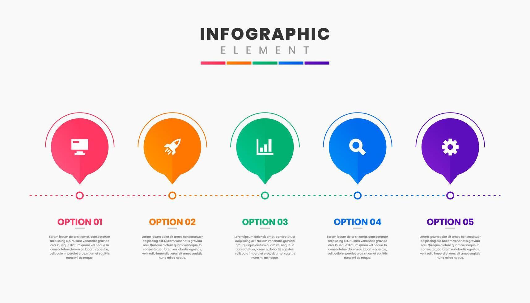 Timeline Infographic Element Design Icon Templates with 5 Options. Can be used for Process Diagram, Presentations, Workflow Layout, Banner, Flow Chart vector