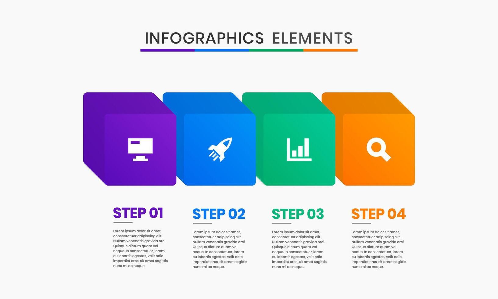 3D Infographics Elements Design Icon Templates with 4 Steps. Suitable for Process Diagram, Presentations, Workflow Layout, Banner, Flow Chart vector