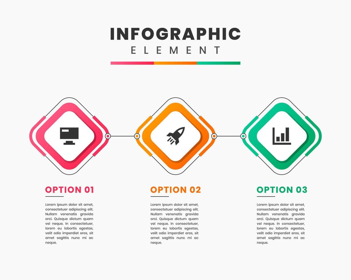 Timeline Infographic Element Design icon templates with 3 steps. Can be used for process diagram, presentations, workflow layout, banner, infographic. vector