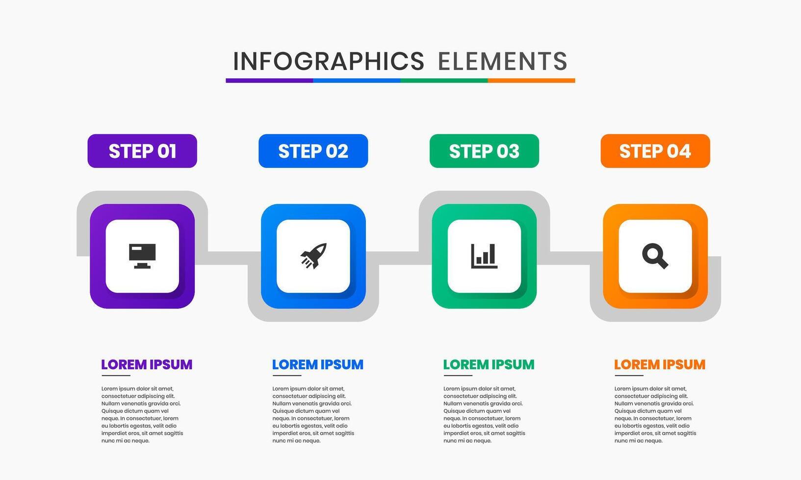 Timeline Square Infographics Elements Design Icon Templates with 4 Steps. Suitable for Process Diagram, Presentations, Workflow Layout, Banner, Flow Chart vector