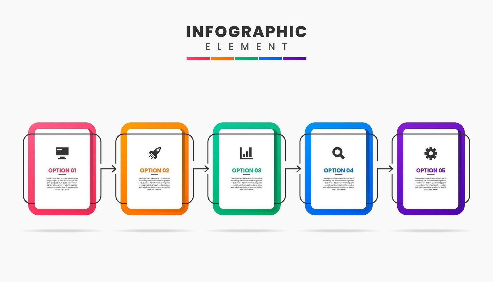 Element Design Icon Templates with 5 Options or Steps. Suitable for Process Diagram, Presentations, Workflow Layout, Banner, Flow Chart, Infographic. vector