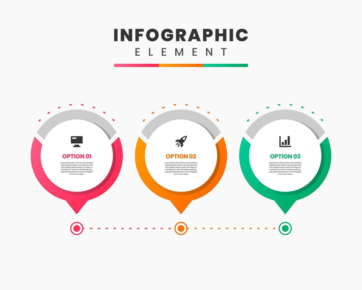 Circle Label, Infographic Element Design icon templates with 3 options or steps. Can be used for process diagram, presentations, workflow layout, banner, flow chart, infographic. vector