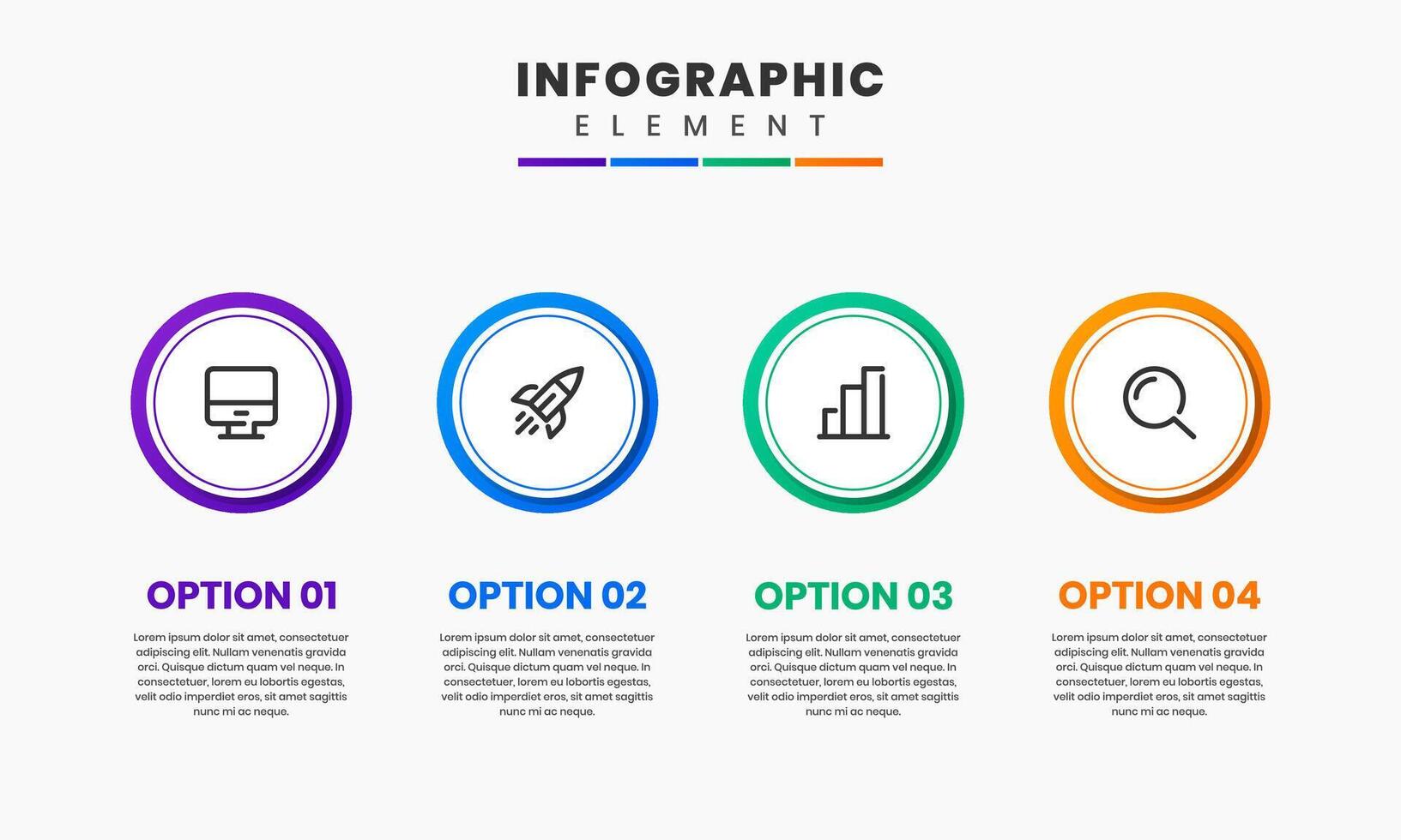 Circle Infographic Element Design Icon Templates with 4 Options. Suitable for Process Diagram, Presentations, Workflow Layout, Banner, Infographic. vector
