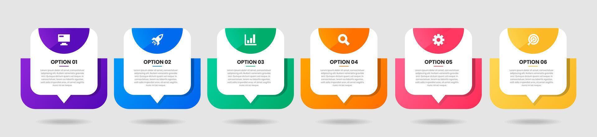 Abstract Infographic Element Design Templates with Icons and 6 Options. Suitable for Process Diagram, Presentations, Workflow Layout, Banner, Flow Chart, Infographic. vector