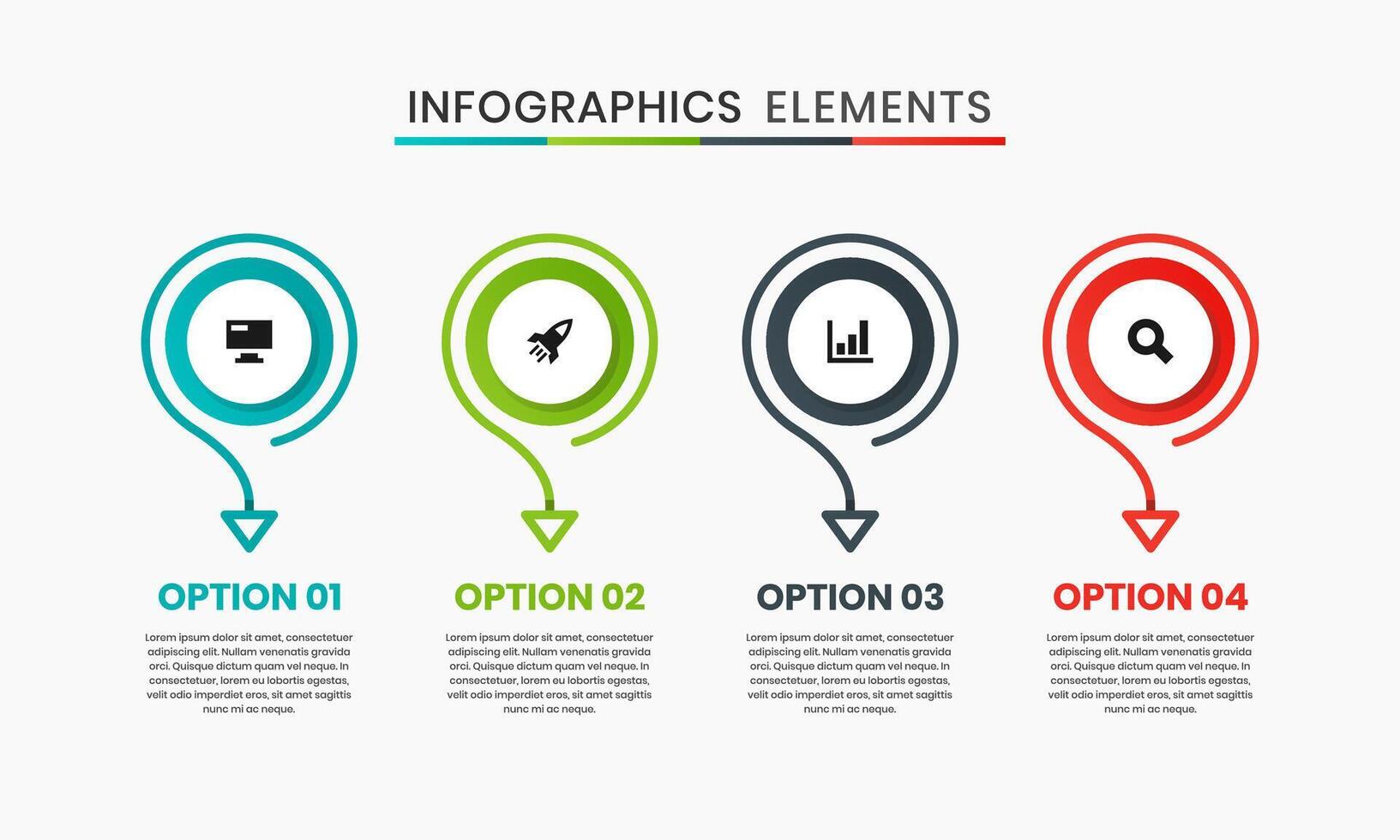 Circle and Line Infographic Element Design Templates with Icons and 4 Options. Suitable for Process Diagram, Presentations, Workflow Layout, Banner vector