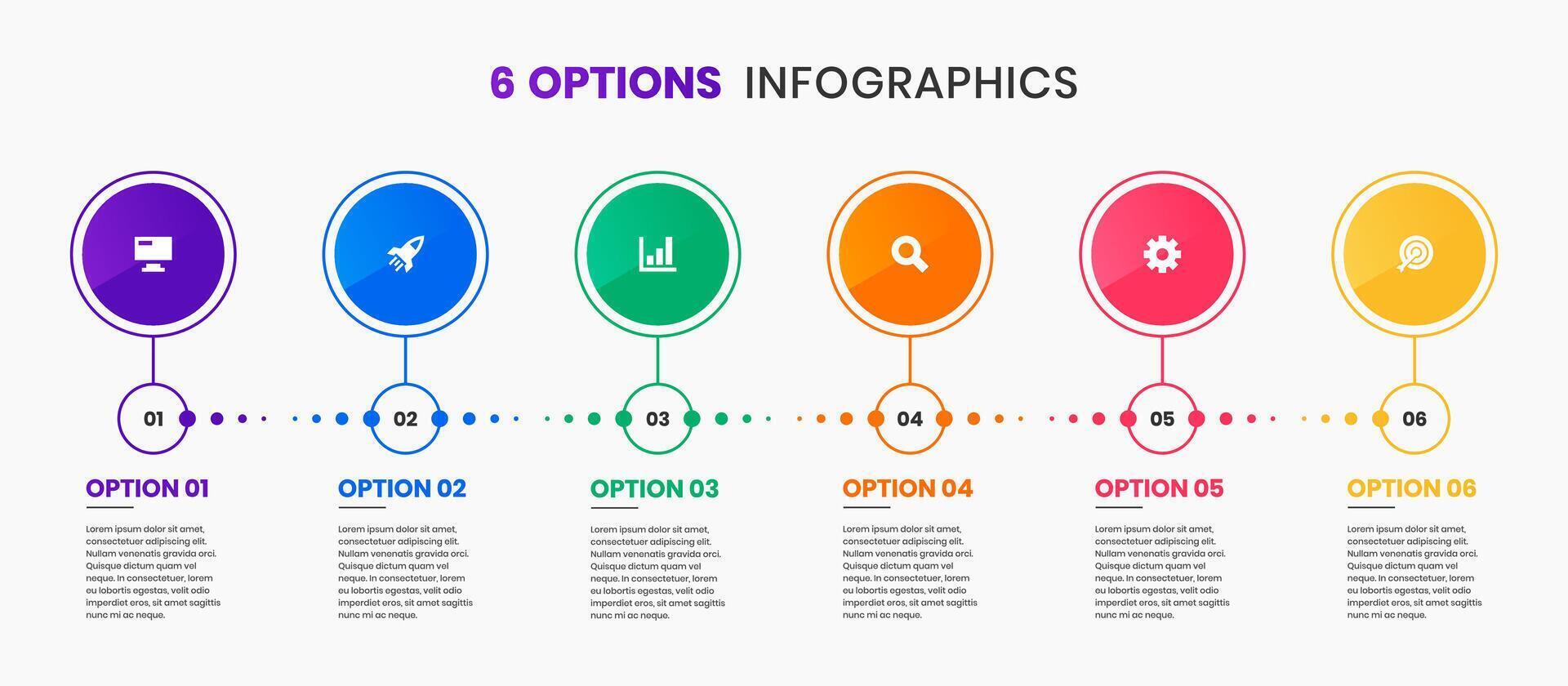 Timeline Infographic Element Design Templates with Icons and 6 Options or Steps. Suitable for Process Diagram, Presentations, Workflow Layout, Flow Chart, Infographic. vector