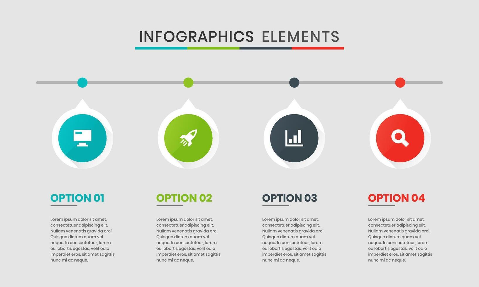 Timeline Infographics Elements Design Icon Templates with 4 Options. Suitable for Process Diagram, Presentations, Banner, Flow Chart, Infographic vector