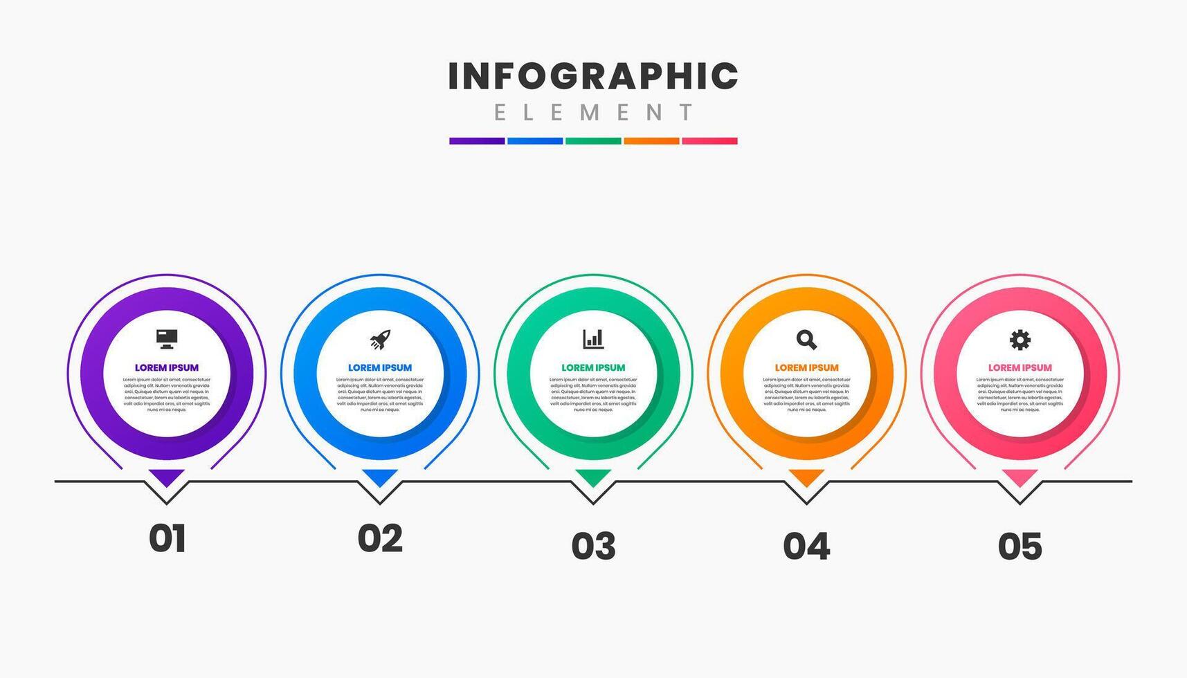 Timeline Infographic Element Design Icon Templates with 5 Numbers. Can be used for Process Diagram, Presentations, Banner, Flow Chart, Infographic. vector