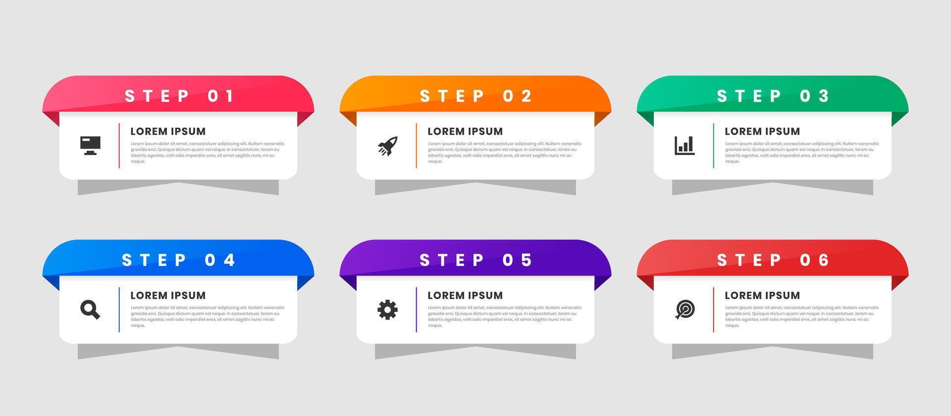 Label Infographic Element Design Templates with Icons and 6 Steps. Suitable for Process Diagram, Presentations, Workflow Layout, Banner, Flow Chart vector