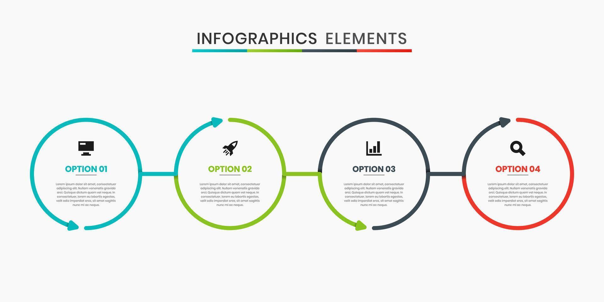 Line Infographics Elements Design Icon Templates with 4 Options. Suitable for Process Diagram, Presentations vector