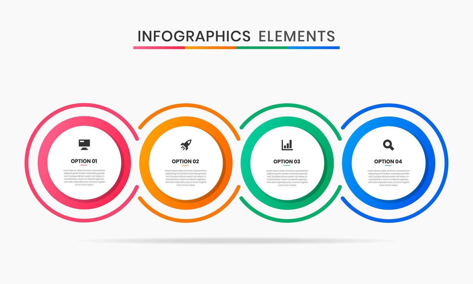 4 Option Circle Infographics Elements Design Icon Templates. Suitable for Process Diagram, Presentations, Workflow Layout, Banner, Flow Chart, Infographic. vector